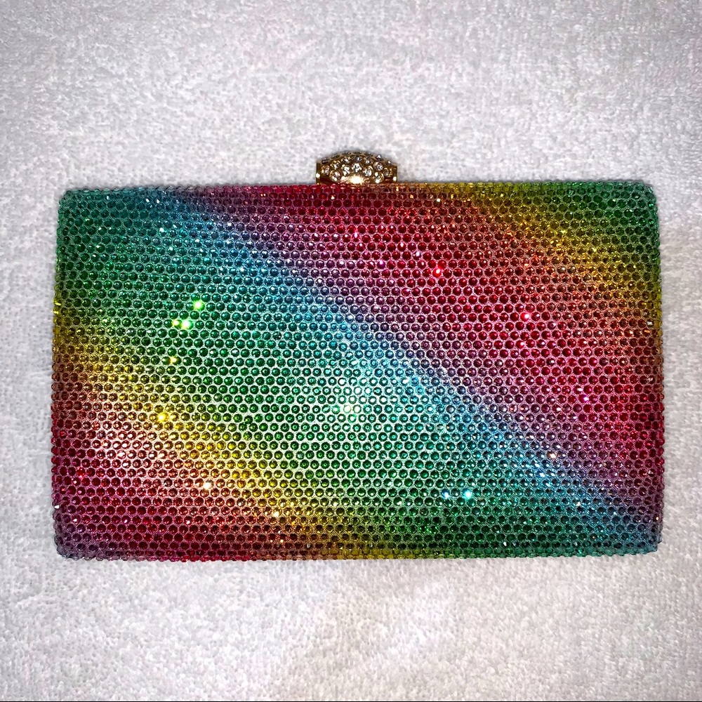 Alessia Rainbow Crystal Clutch Crossbody Purse